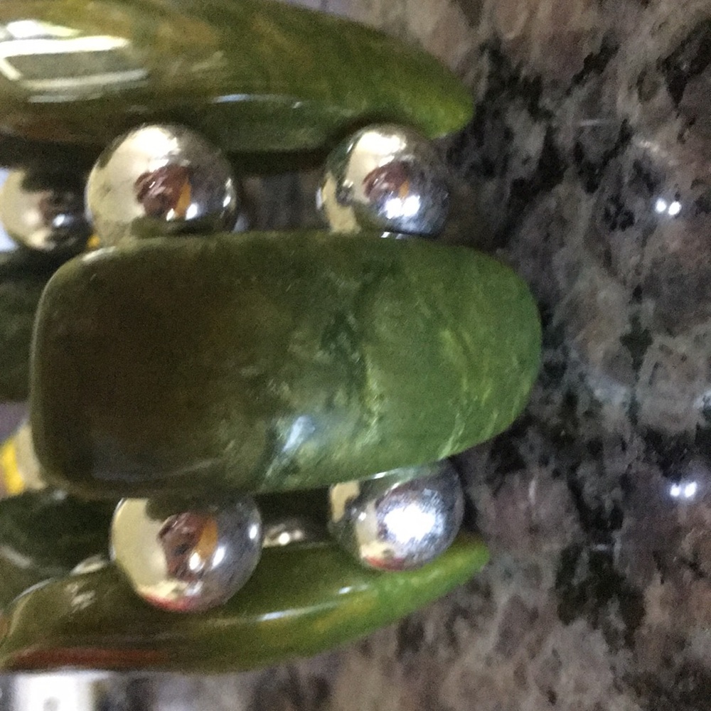 Jade and silver colored bracelet